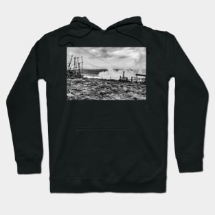 Big wave hits swinging rope foot bridge to rock island Hoodie